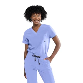 Blusa Tuck In azul lavanda de Tasha & Me para mujer, vista frontal.