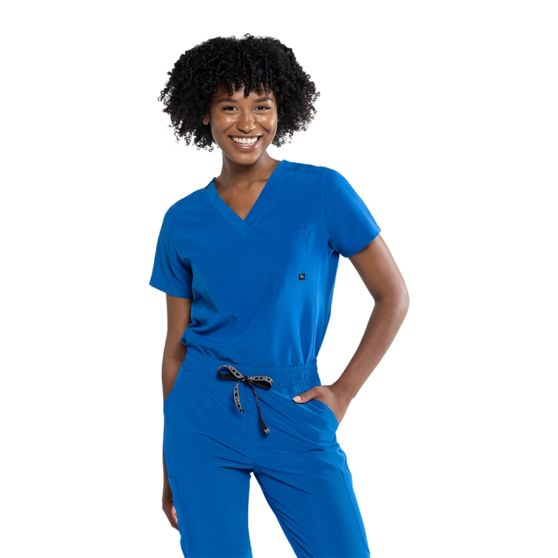 Blusa Tuck In color azul rey de Tasha & Me para mujer, vista posterior.