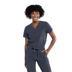 Blusa Tuck In color plomo de Tasha & Me para mujer, vista frontal.