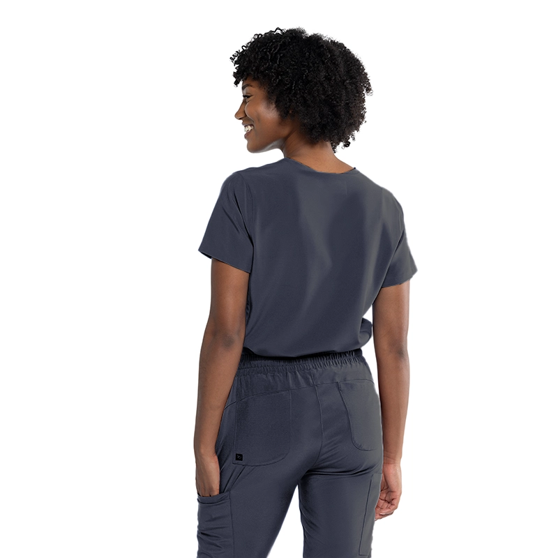 Blusa Tuck In color plomo de Tasha & Me para mujer, vista posterior.