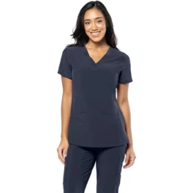 Blusa médica cuello en V color gris oscuro de Tasha & Me para mujer