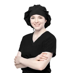 Gorro bouffant negro de Tasha & Me, diseño clínico unisex.