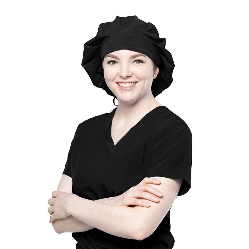 Gorro bouffant negro de Tasha & Me, diseño clínico unisex.