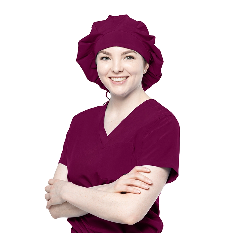 Gorro bouffant color vino de Tasha & Me para uso médico