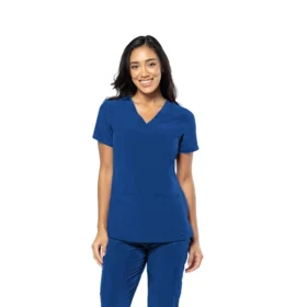 Blusa médica cuello en V color azul rey de Tasha & Me para mujer