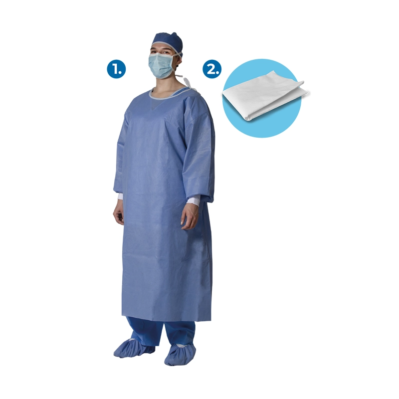 Kit Bata Quirúrgica Manga Larga, con Toalla Absorbente, Talla Grande Estéril