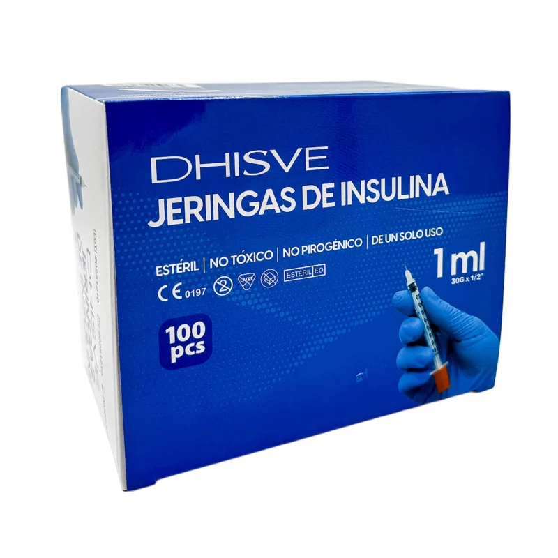 Jeringa de Insulina 1ml U-100 con Aguja Fija 30G x 1/2"